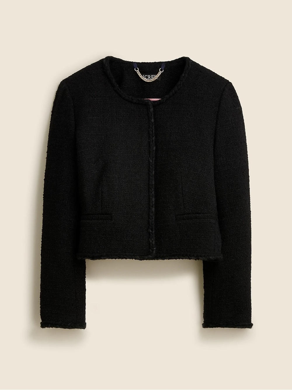 J. Crew Black Bouclé Collarless Blazer with Gold Buttons